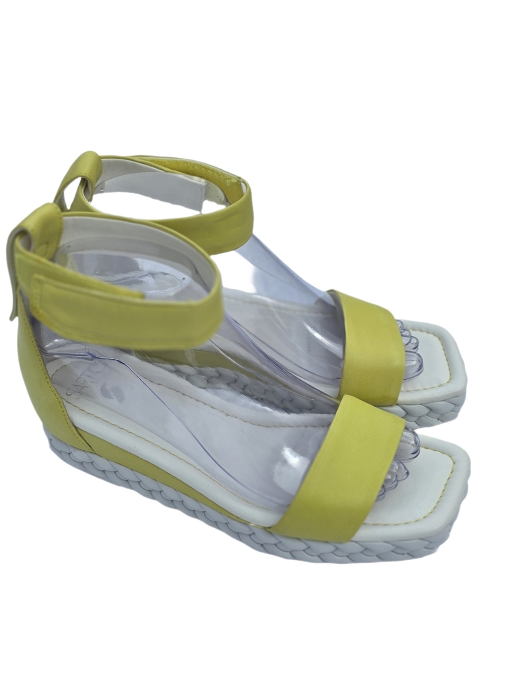Franco Sarto Tiana  Wedge Sandal Lime Yellow Braided Platform Ankle Strap Sz 7 - Picture 4 of 16